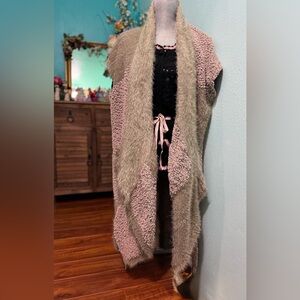 BLUSH AND BEIGE- FUZZY LONG FEMININE CARDIGAN